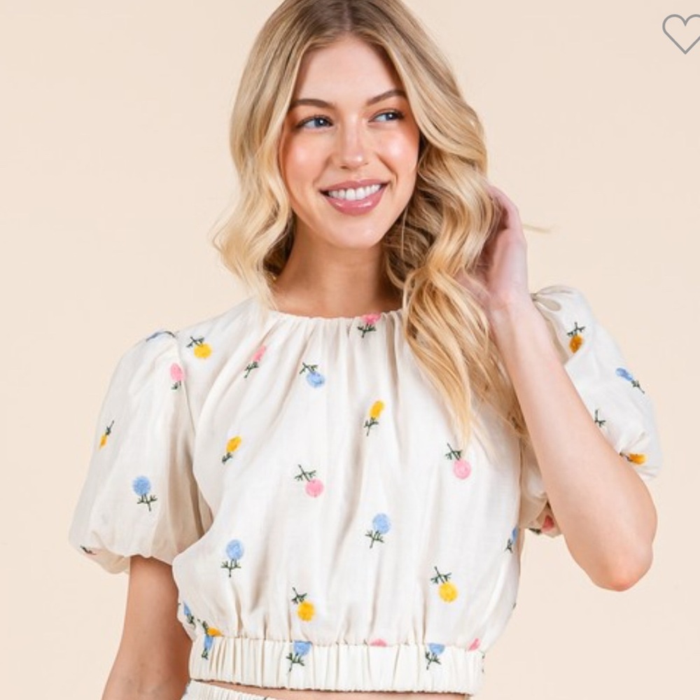 Floral Embroidered Cream Top